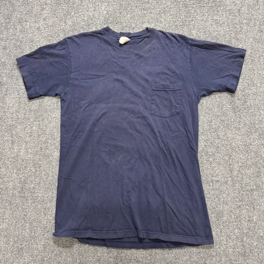 VTG Faded Fruit Of The Loom Pocked T-shirt Men's XL Single Stitch Navy Blue 90s